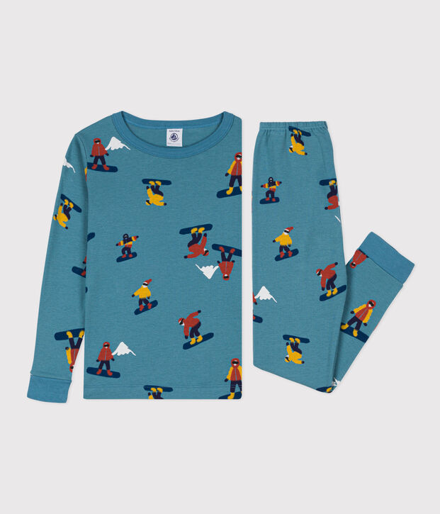Children's Unisex Snowboard Snugfit Cotton Pyjamas blue/multicolor
