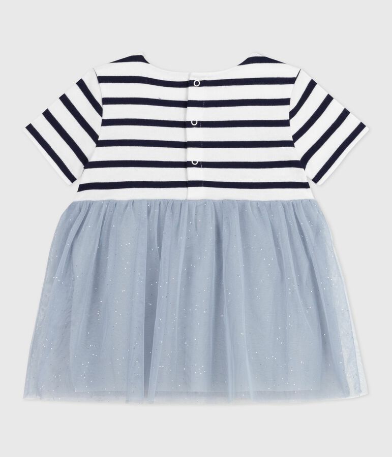 Babies' short-sleeved dress in two materials blue/multicolor