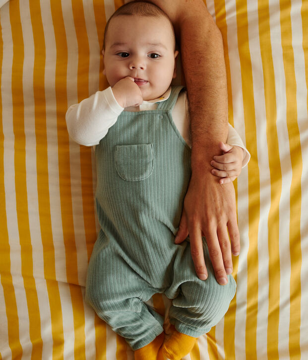 Newborn baby set with dungarees and an embroidered cotton body green