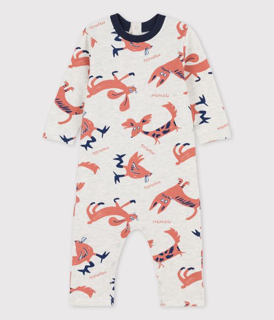 Babies' Fleece Animal Print Playsuit MONTELIMAR beige/MULTICO white
