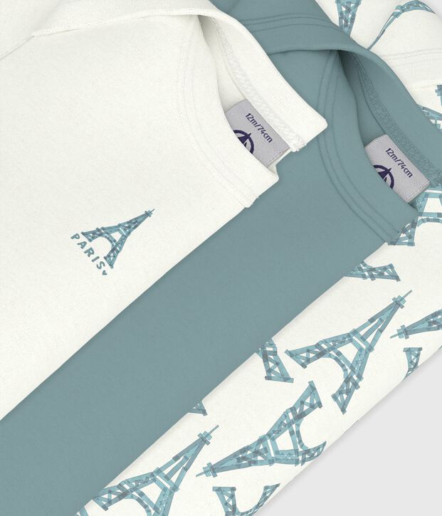 Pack of babies' short-sleeved Eiffel Tower print cotton bodies multicolor