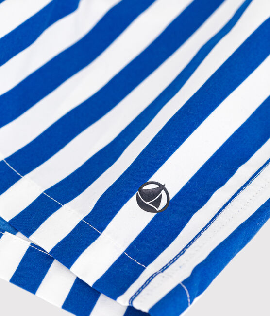 Boys' Striped Swim Shorts MARSHMALLOW white/SURF blue