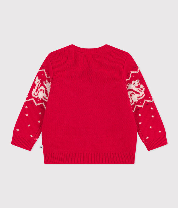 Babies' Wool/Cotton Knitted Pullover red/multicolor