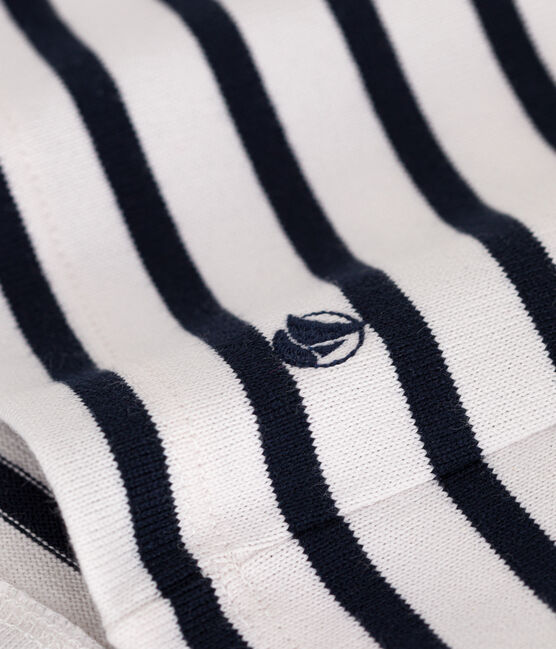 Women's Buttoned Cotton Breton Top MARSHMALLOW white/SMOKING blue