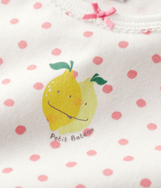 Girls' Pink Spotted Cotton Short Pyjamas white/pink