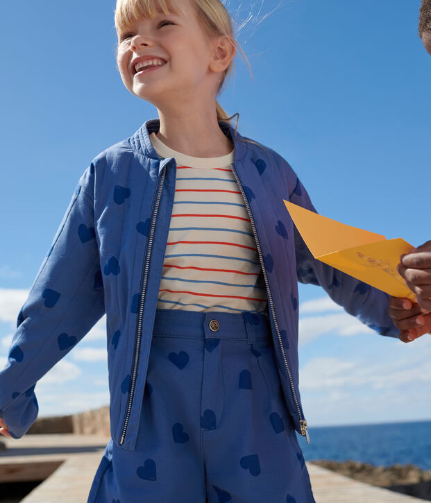 Children's heart-patterned cotton jacket blue/blue