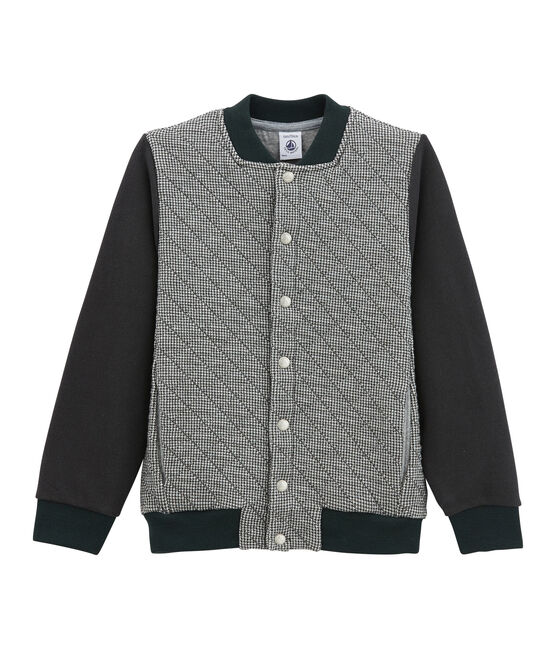 Boy's varsity jacket in double knit houndstooth CAPECOD grey/MARSHMALLOW white