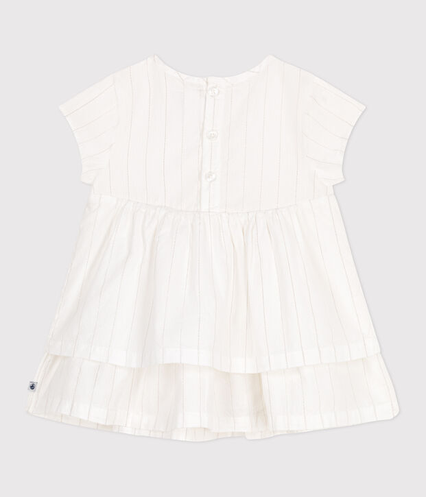 Babies' short-sleeved lightweight cotton dress for special occasions white/grey