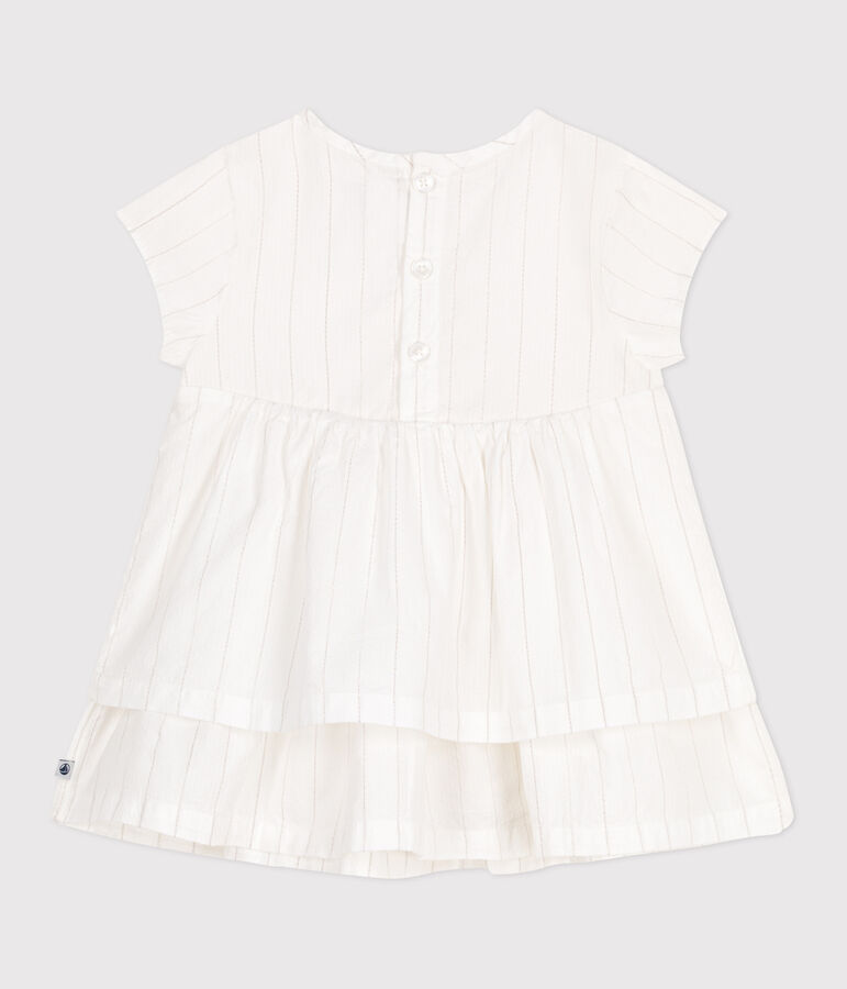 Babies' short-sleeved lightweight cotton dress for special occasions white/grey