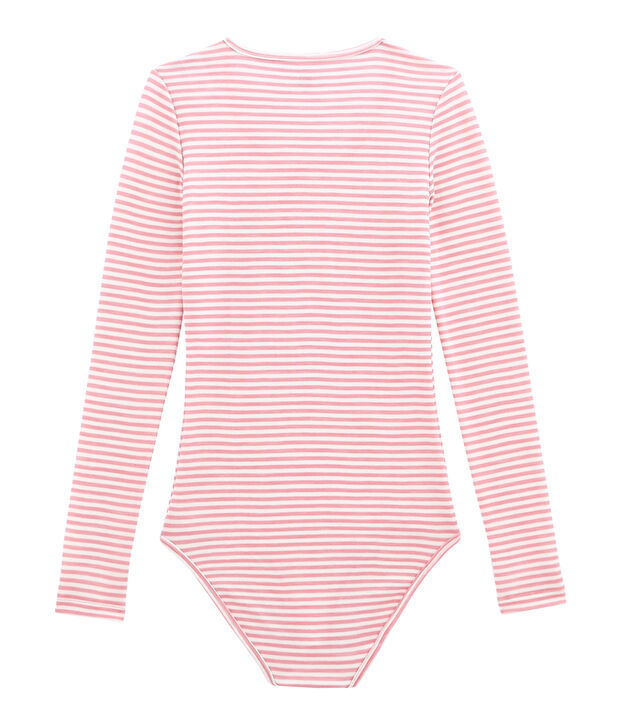 women's cotton and wool bodysuit pink/white
