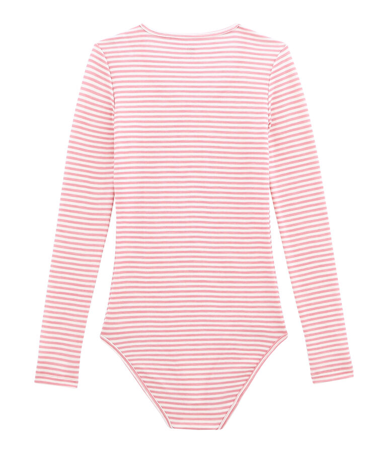 women's cotton and wool bodysuit pink/white