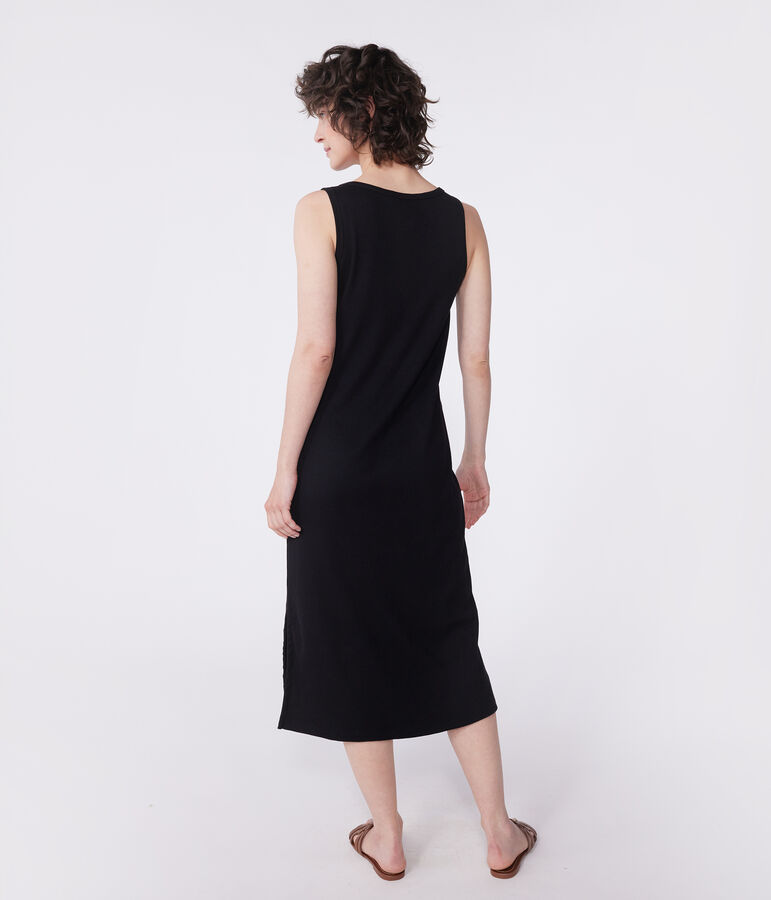 Women's long cotton vest dress black