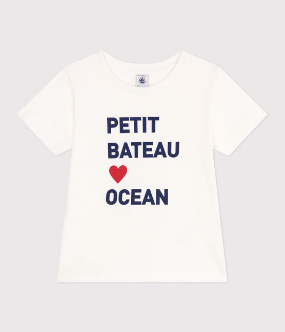 Children's printed unisex short-sleeved cotton T-shirt MARSHMALLOW white