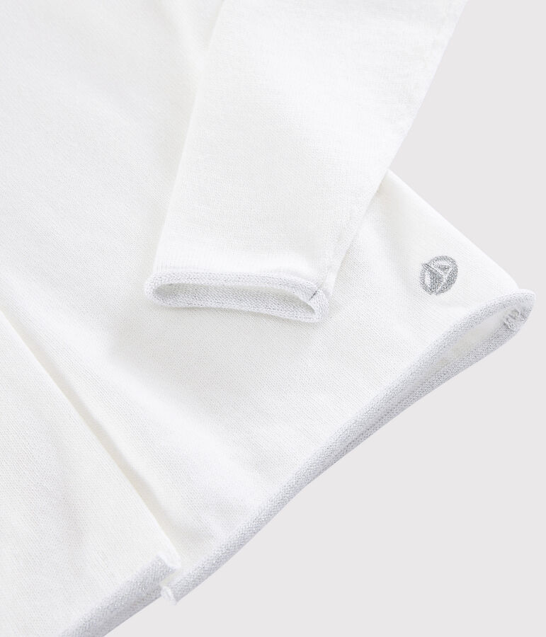 Girls' Cotton Knit Cardigan MARSHMALLOW white