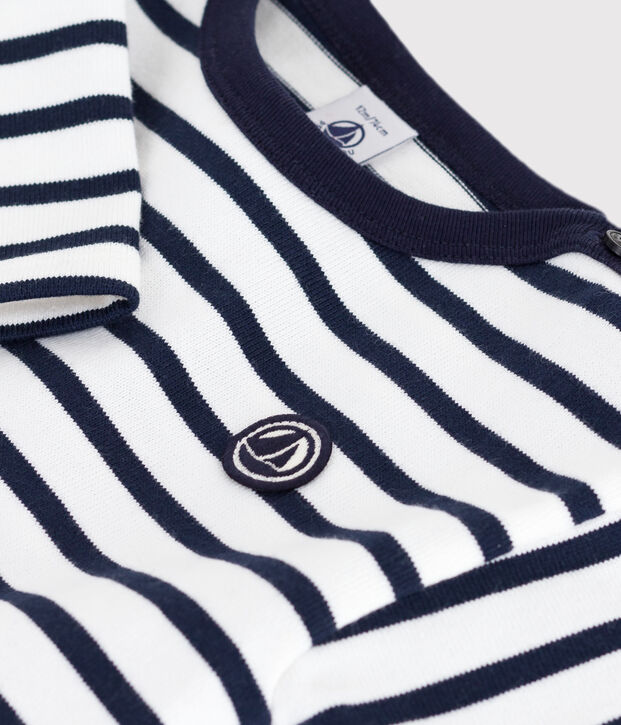Babies' cotton Breton top white/blue