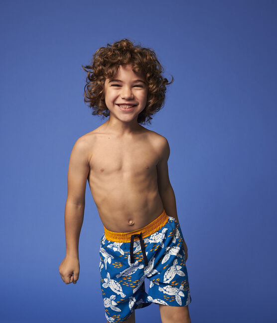 Boys' Recycled Swimming Trunks MYKONOS blue/MULTICO ecru