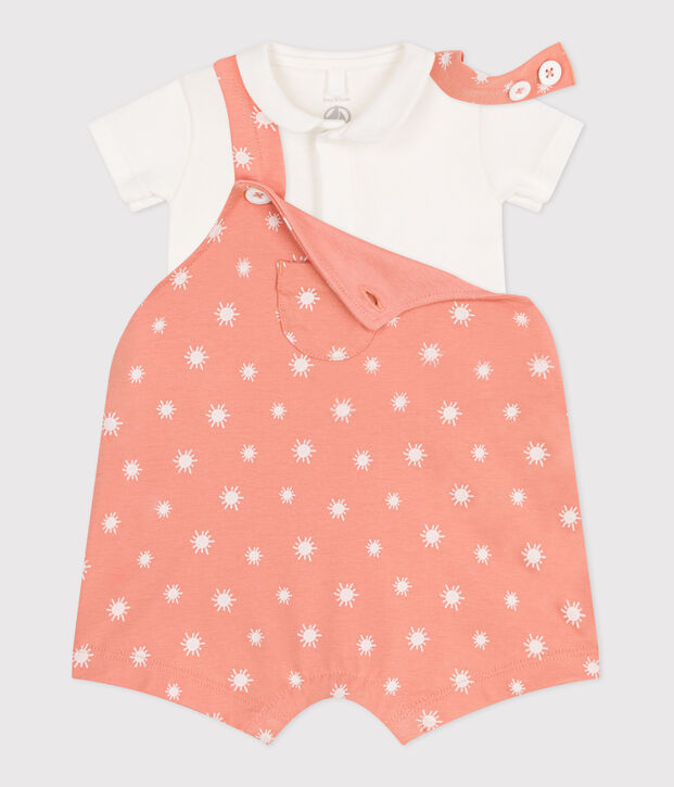 Newborn baby set with sun print cotton dungarees and a body orange/white
