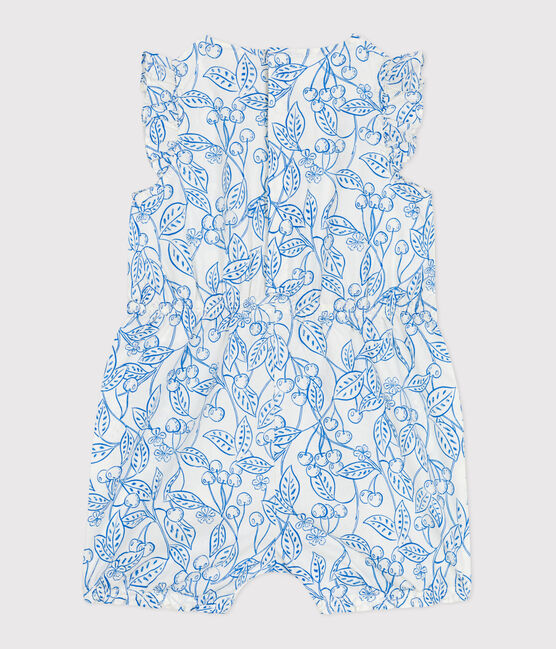 Babies' sleeveless playsuit in cotton with a blue cherry print MARSHMALLOW blue/PORCELANA