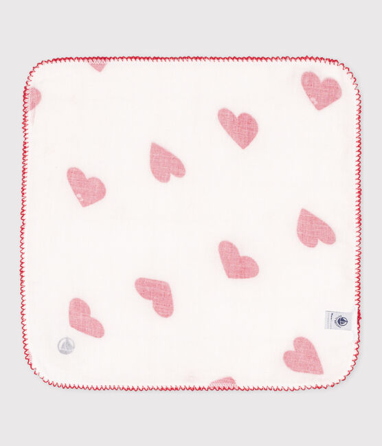 COTTON GAUZE HEART HANKY FOR BABY MARSHMALLOW white/TERKUIT red
