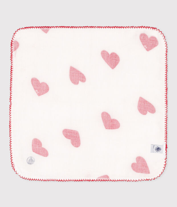 COTTON GAUZE HEART HANKY FOR BABY white/red