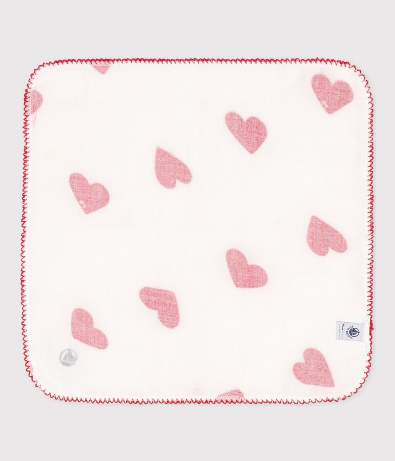 COTTON GAUZE HEART HANKY FOR BABY white/red