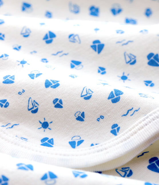 Babies' Organic Cotton Maternity Blanket MARSHMALLOW white/COOL blue