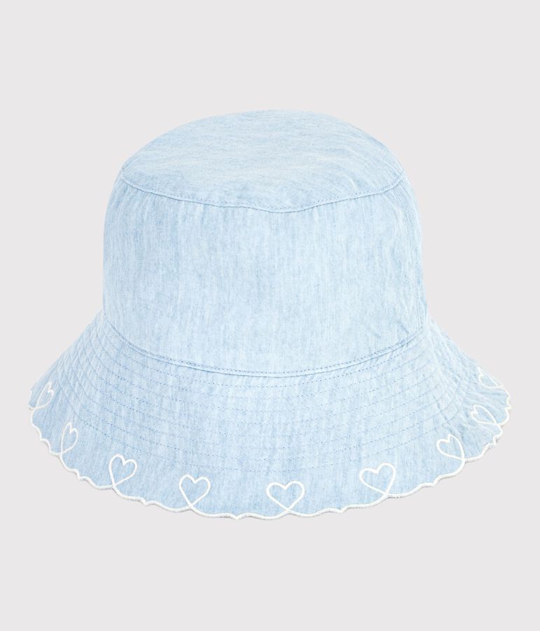 Children's chambray wide-brimmed floppy hat blue