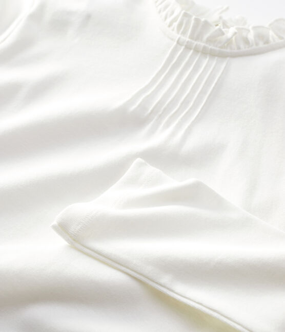 Girls' Long-Sleeved Cotton T-Shirt MARSHMALLOW white