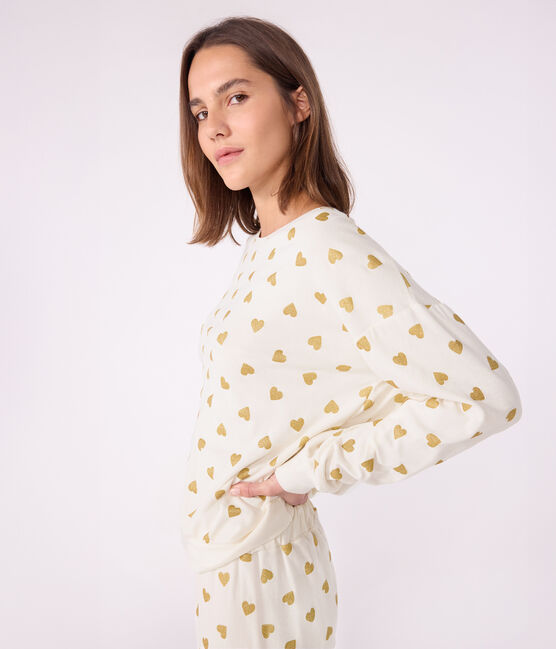 Women's golden heart print cotton pyjamas MILK /DORE