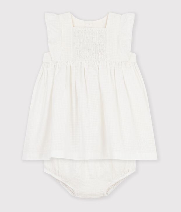 Babies' short-sleeved plain cotton dress white