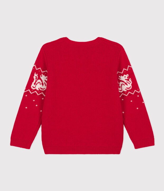 Boys' wool and cotton pullover red/multicolor