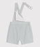 Babies' short-legged stripy cotton dungarees MARSHMALLOW white/BRUT blue
