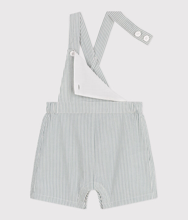 Babies' short-legged stripy cotton dungarees white/green