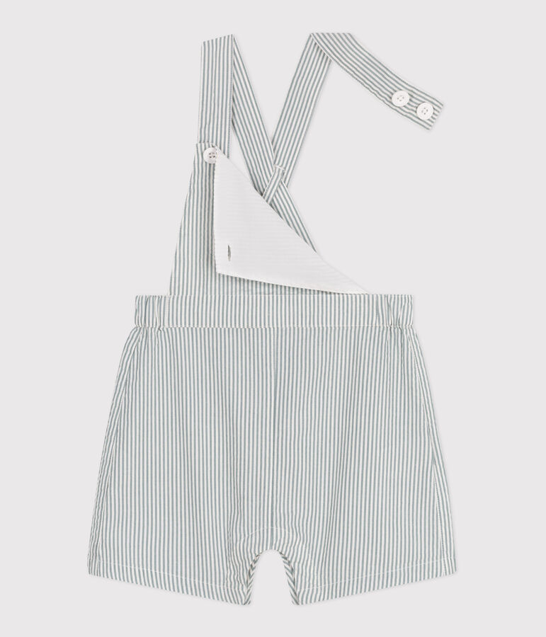 Babies' short-legged stripy cotton dungarees white/green