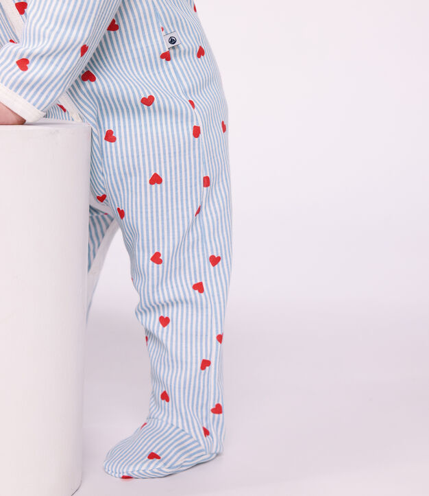 Babies' heart-print cotton pyjama suit with a collar white/multicolor