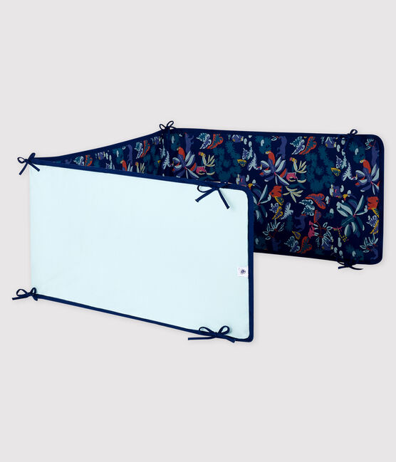 Babies' Jungle Print Ribbed Cot Bumper MEDIEVAL blue/MULTICO white