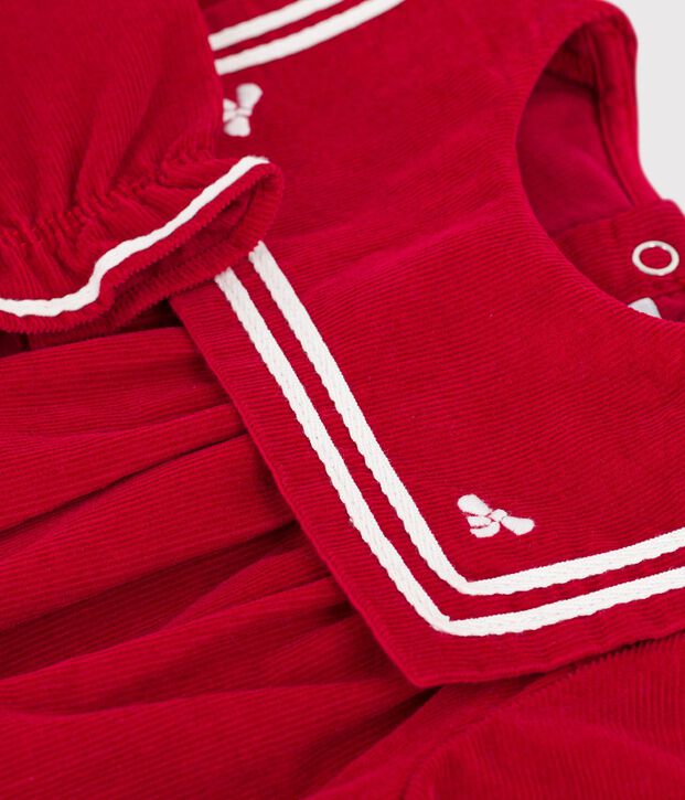 Babies' short jumpsuit in plain velour with a collar red
