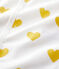 Babies' Footless Yellow Heart Patterned Organic Cotton Sleepsuit MARSHMALLOW white/MULTICO white