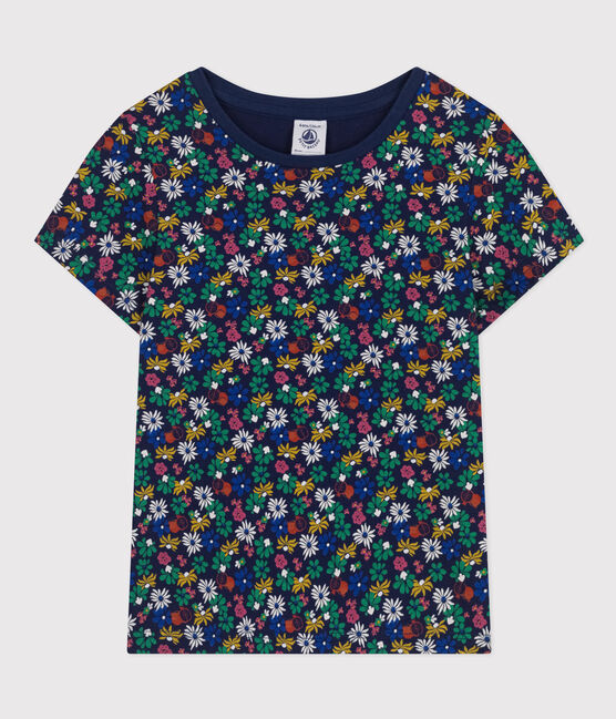 Girls' Lightweight Printed Jersey T-Shirt MEDIEVAL blue/MULTICO white