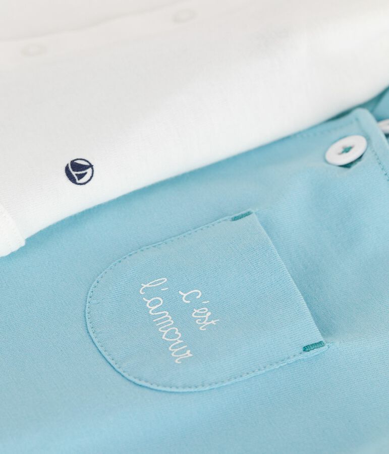 Newborn baby set with sun print cotton dungarees and a body AQUATIC blue