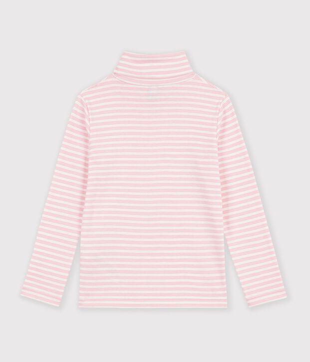 Children's stripy cotton rollneck top pink/pink