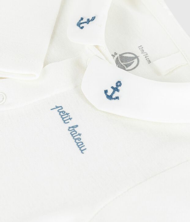 Babies' body with an embroidered collar and a message on the chest white/blue