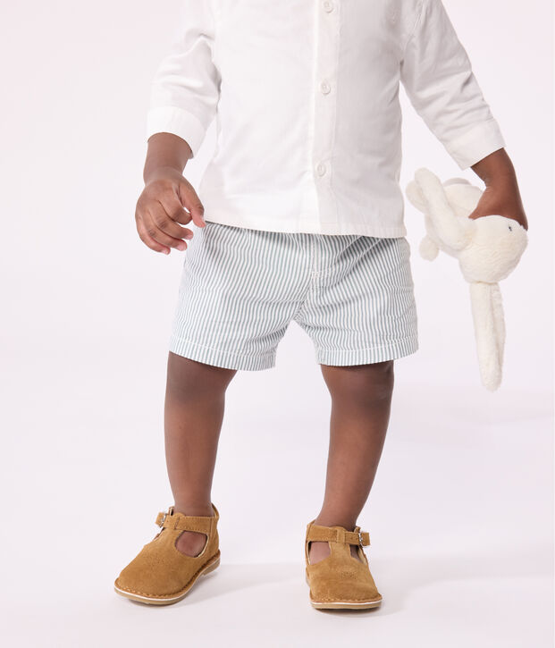 Babies' stripy seersucker shorts white/green