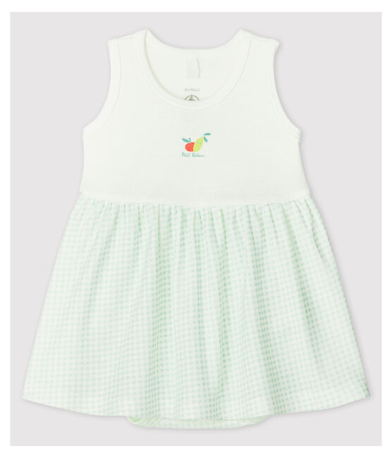 Baby Girls' Gingham Organic Cotton Bodysuit Dress MARSHMALLOW white/HAITI blue