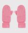 Children's plain knitted mittens lined with fleece pink