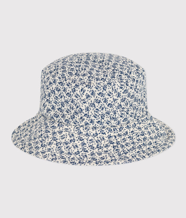 Girls' Blue Floral Cotton Gauze Floppy Sun Hat Ecru/blue