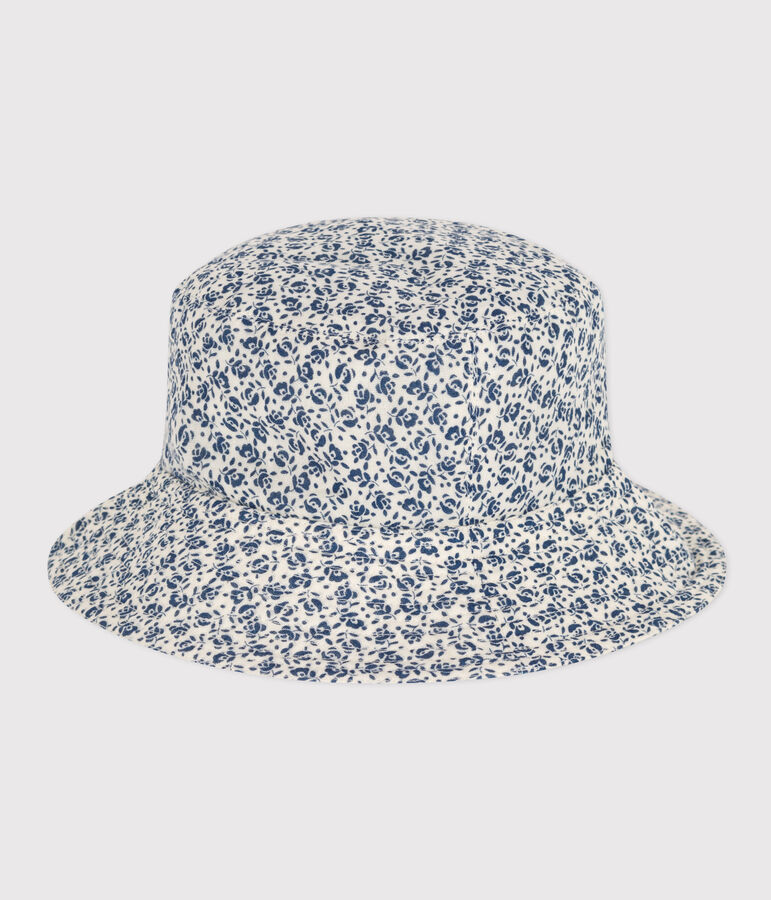 Girls' Blue Floral Cotton Gauze Floppy Sun Hat Ecru/blue