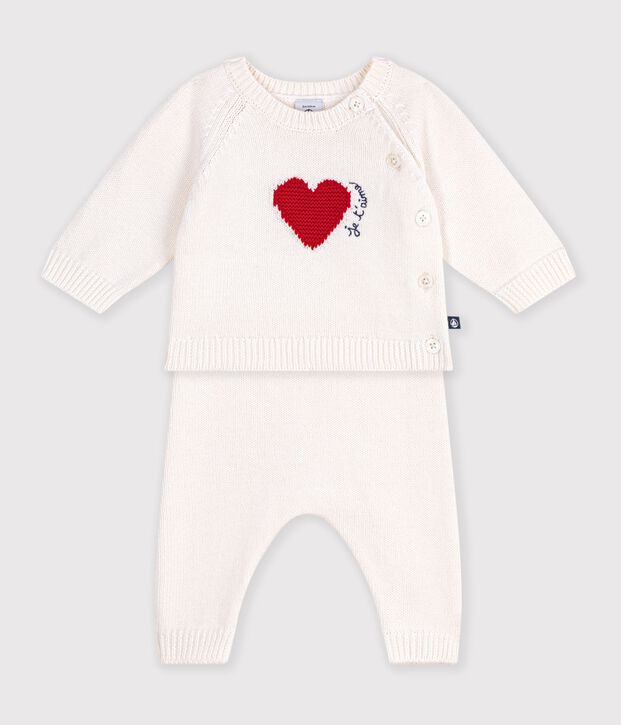 Jacquard heart-patterned knitted outfit for babies red/red