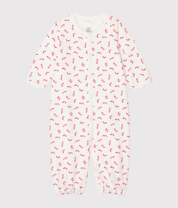Babies' Ribbed Jumpsuit/Sleeping Bag white/pink