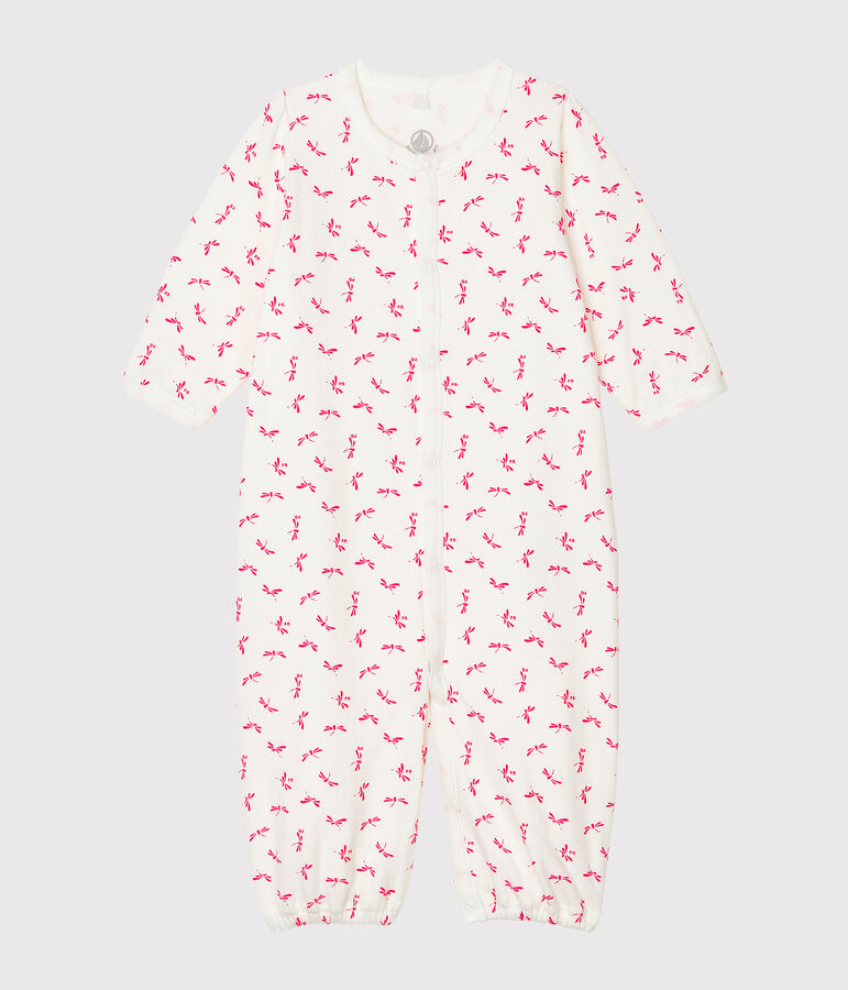 Babies' Ribbed Jumpsuit/Sleeping Bag MARSHMALLOW white/GROSEILLER pink
